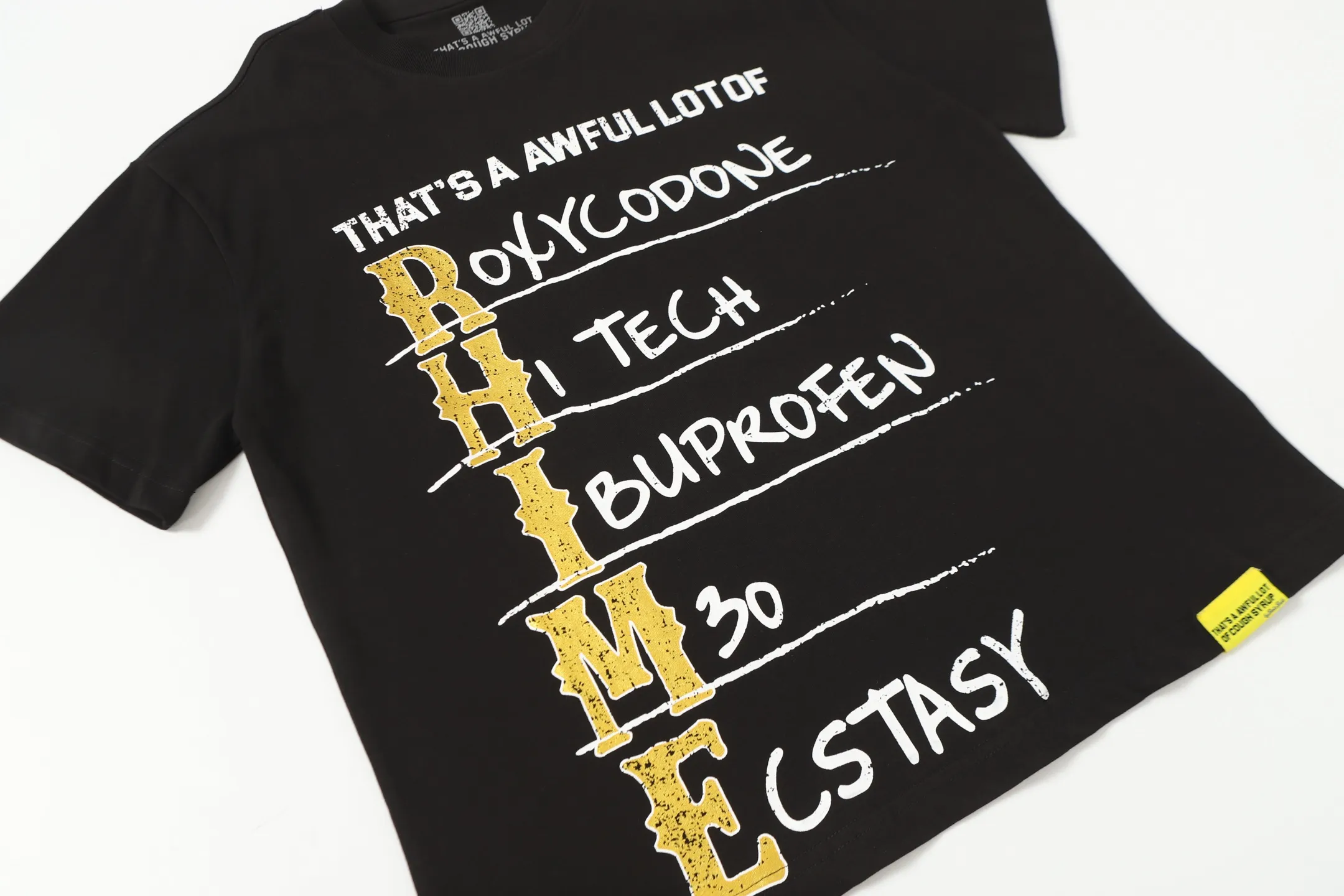 2212#Black | THAT'S A AWFUL LOT OF COUGH SYRUP In Stock Real shot American simple fashion brand loose casual T-shirt Fabric (fabric): 32 counts Weight combed double yarn pure cotton Sizes (size): S-M L X L Color (colour): Black